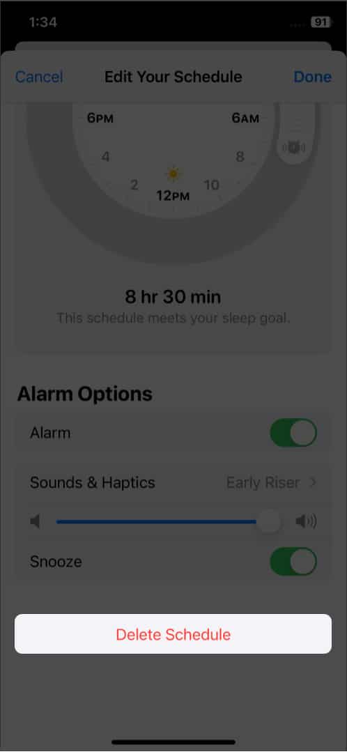 Delete a sleep schedule and its alarm on iPhone