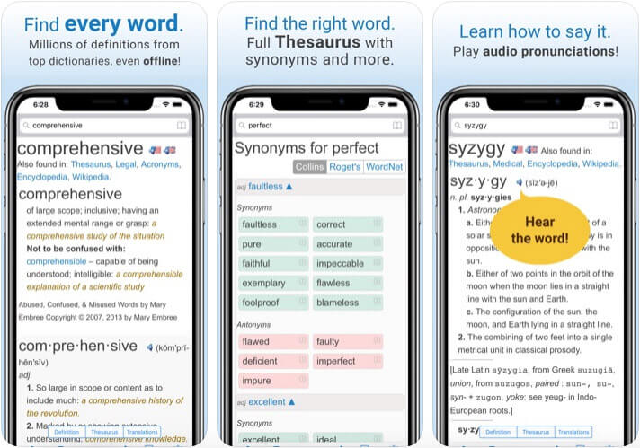 Dictionary iPhone and iPad Thesaurus App Screenshot