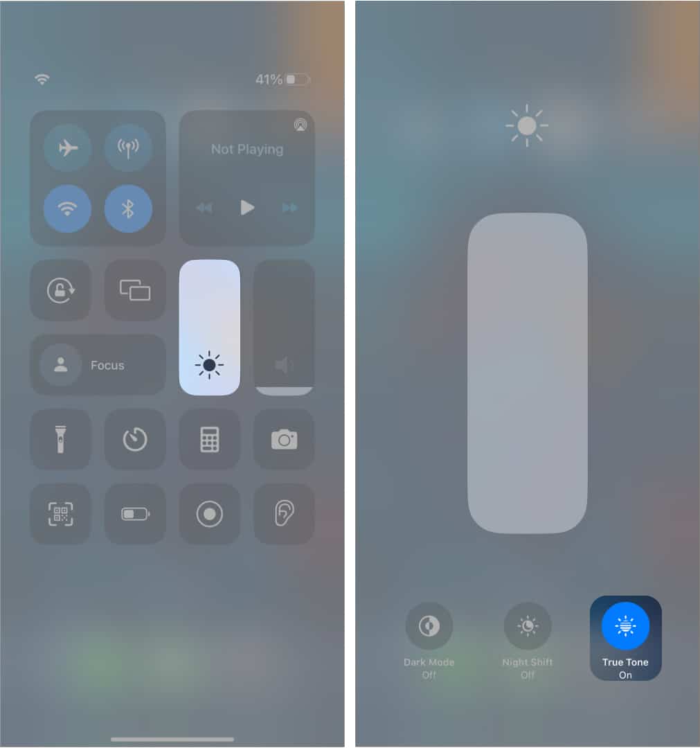 Disable True Tone on iPhone from Control Center