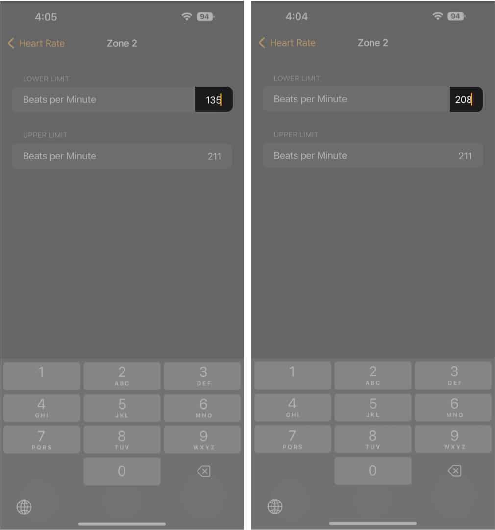 Edit Heart Rate Zone on iPhone 