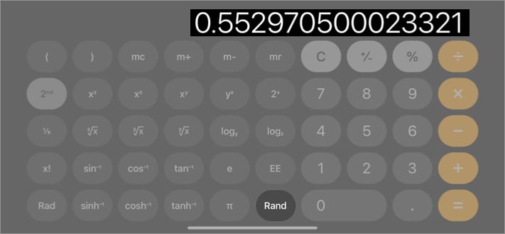 Dapatkan nombor perpuluhan rawak dalam kalkulator pada iPhone