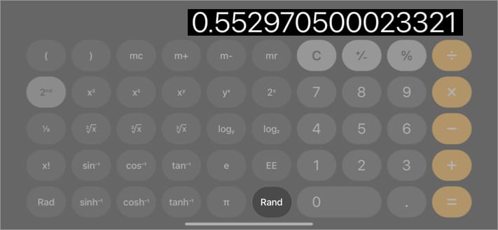Získejte náhodné desetinné číslo v kalkulačce na iPhone
