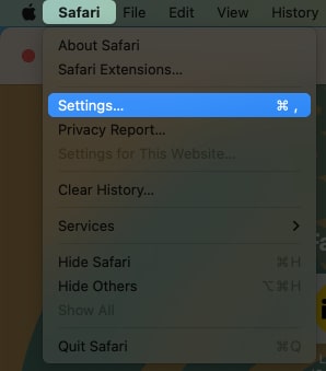 Nyissa meg a Safari alkalmazást a Mac rendszer beállításainál