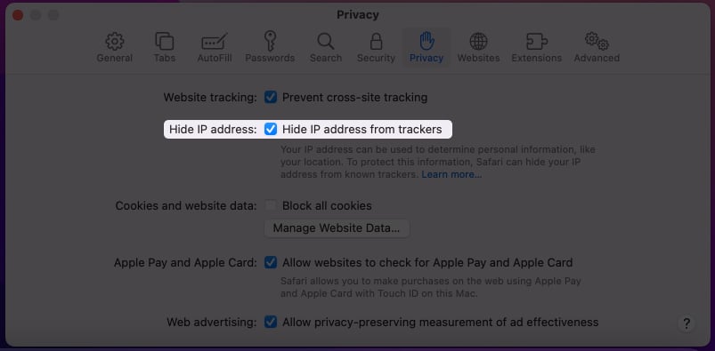 Hide IP address on macOS Monterey 