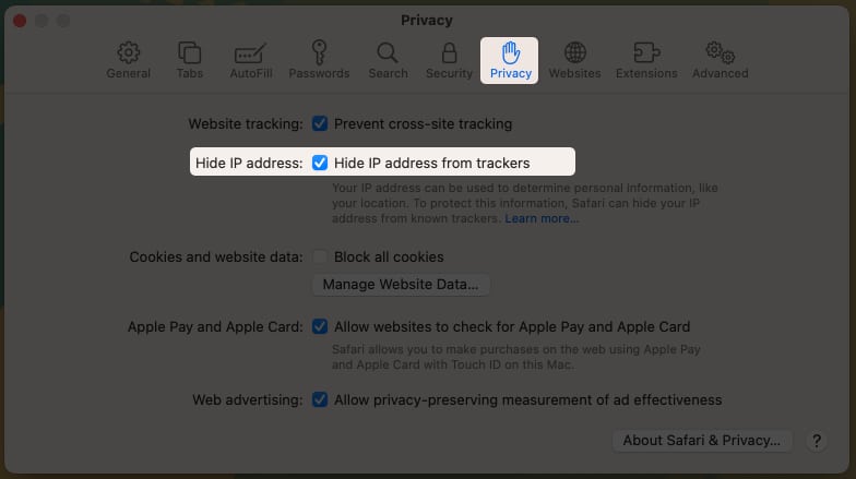 Hide IP address on macOS Ventura 