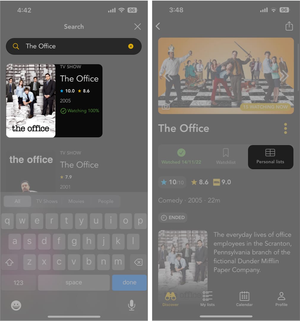 How to add movies or shows to My lists in the Sofa Time app