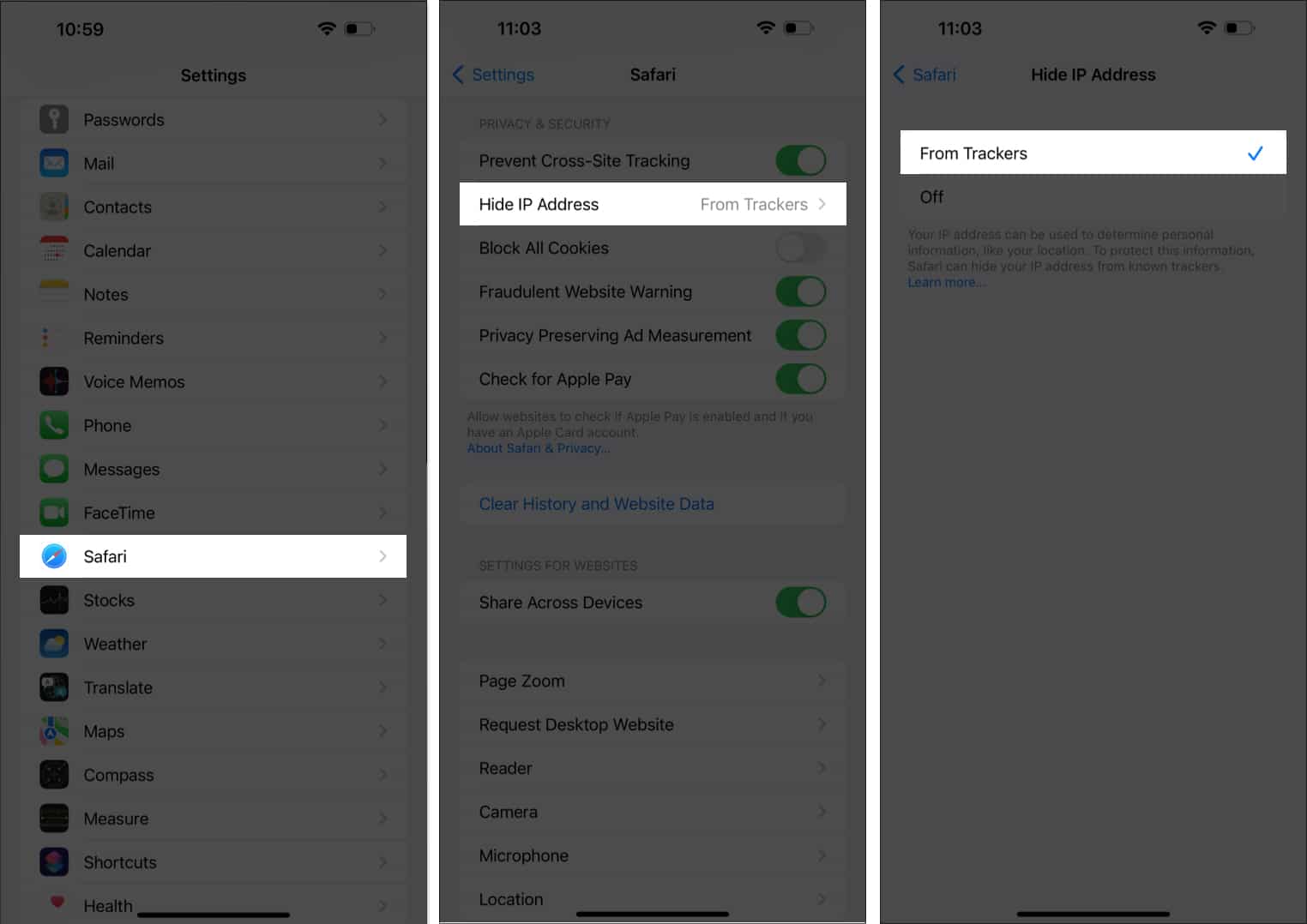 Hogyan lehet elrejteni a Safari IP-címét az iPhone nyomkövetői elől