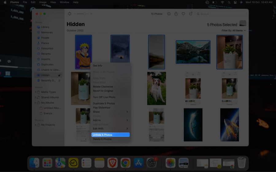 How to unhide pictures in Photos app on Mac 