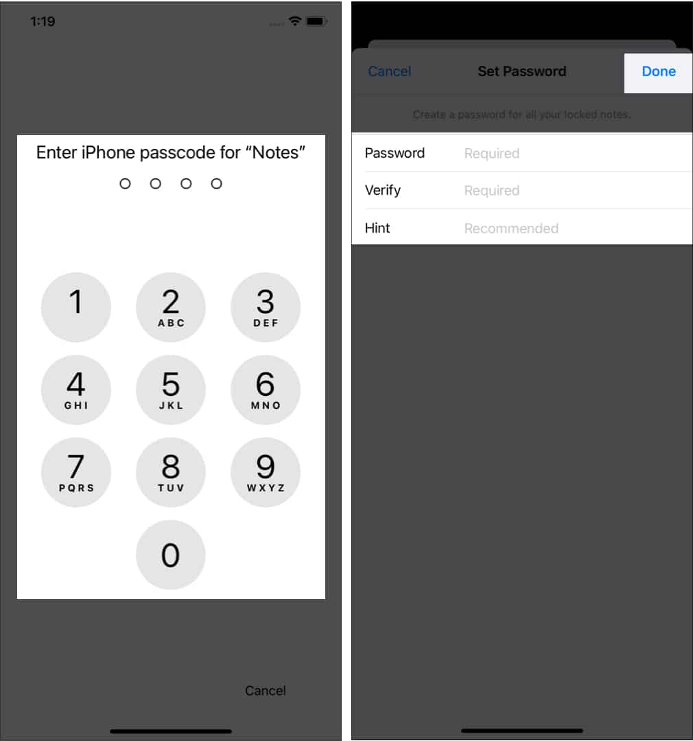 How to use Password to lock Notes from setting app on iPhone