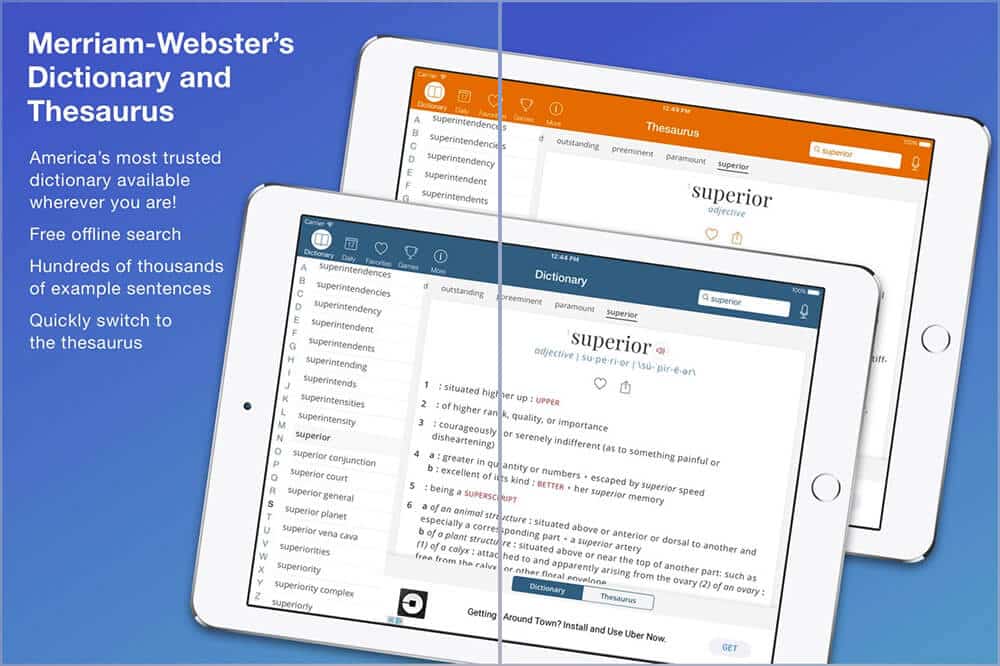 Merriam Dictionary iPad and iPhone Thesaurus App Screenshot