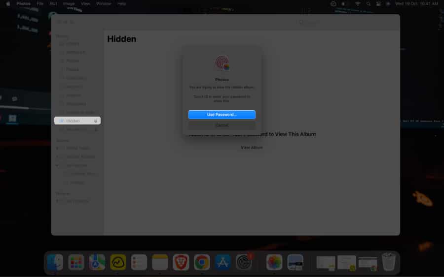 Provide password to view the photo in Photos app on Mac