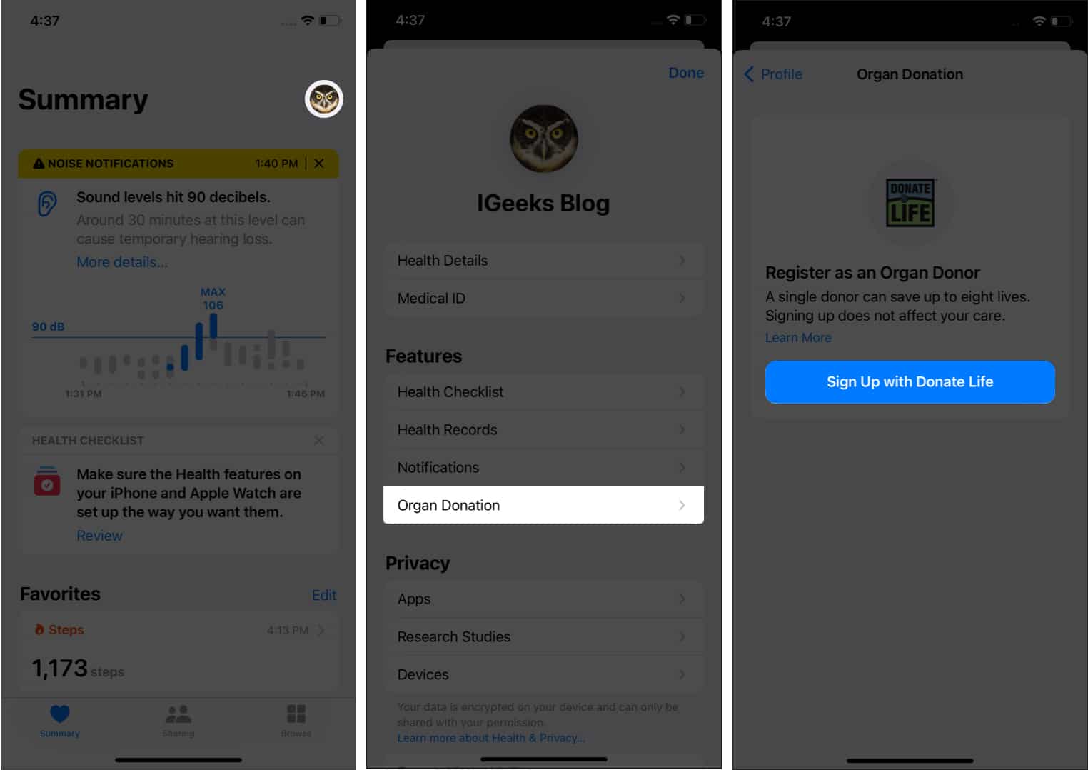 Register as an organ donor in Health app on iPhone
