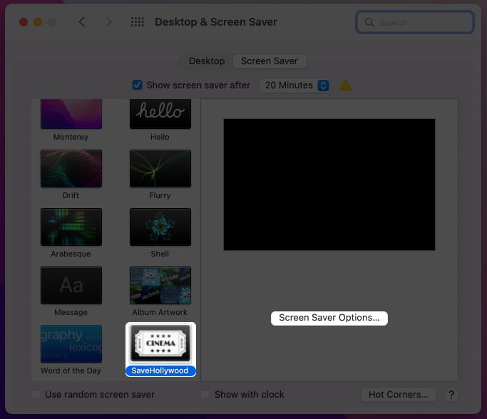 Select Screen Saver Options on Mac
