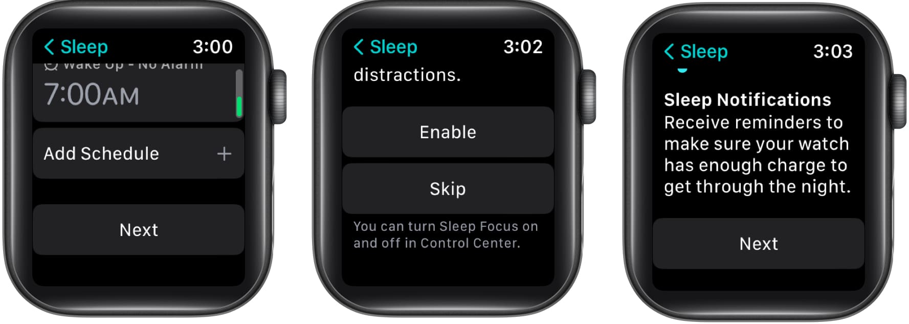 Tap Next in the Sleep app on Apple Watch
