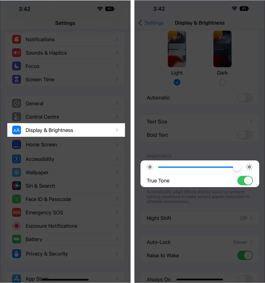 Turn true tone on or off from settings on iphone