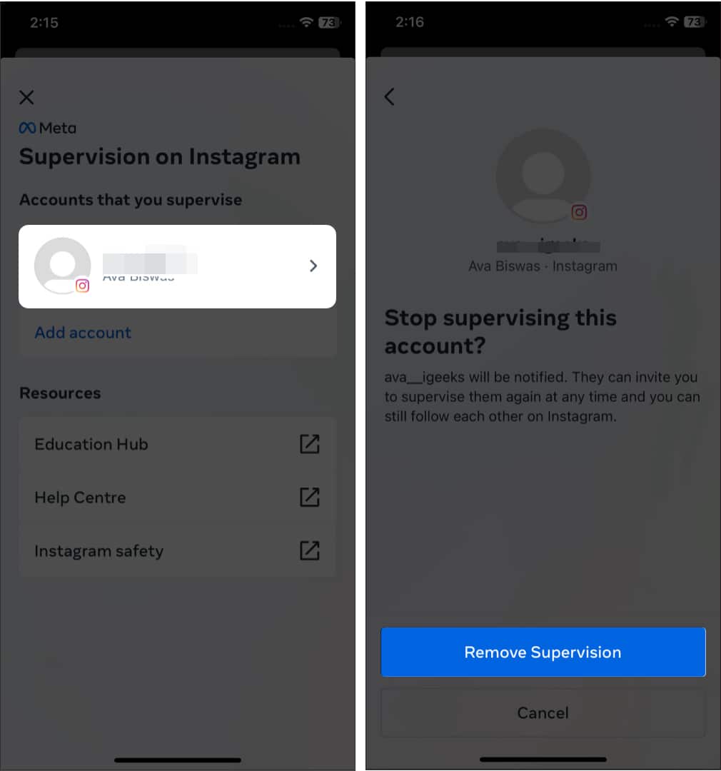 Turn off parental controls on Instagram for parents