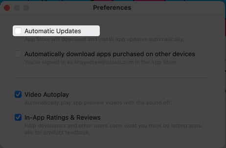 Untick Automatic Updates on Mac