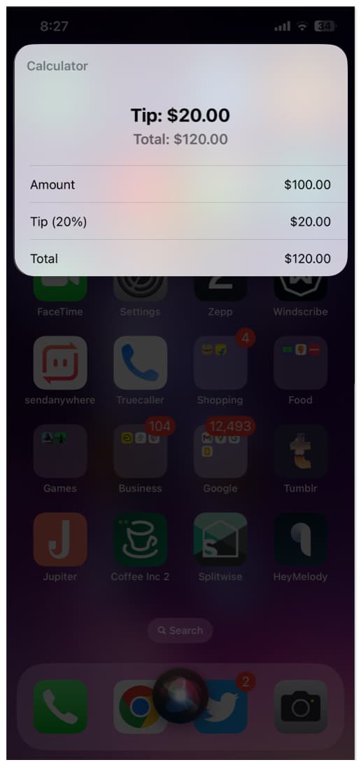 Använd Siri för att beräkna tips på iPhone