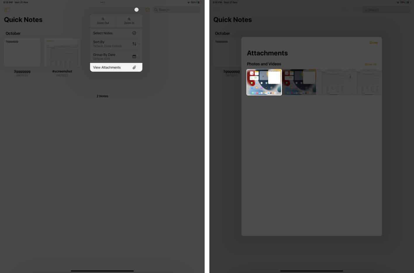 View all attachments in Quick Notes on iPad