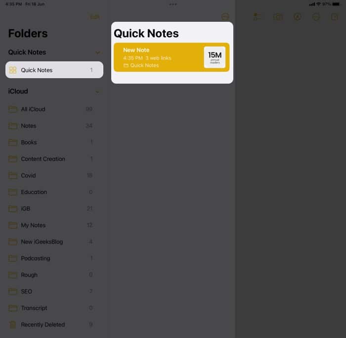 View your Quick Notes in iPadOS 15