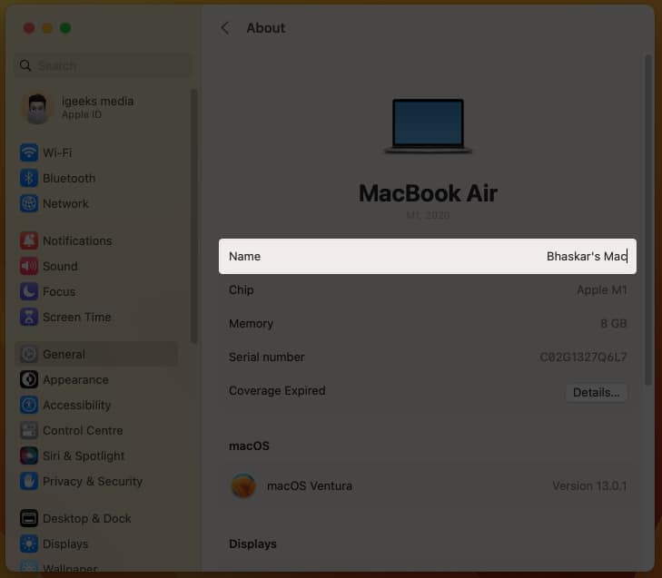 Change AirDrop Name in macOS Ventura