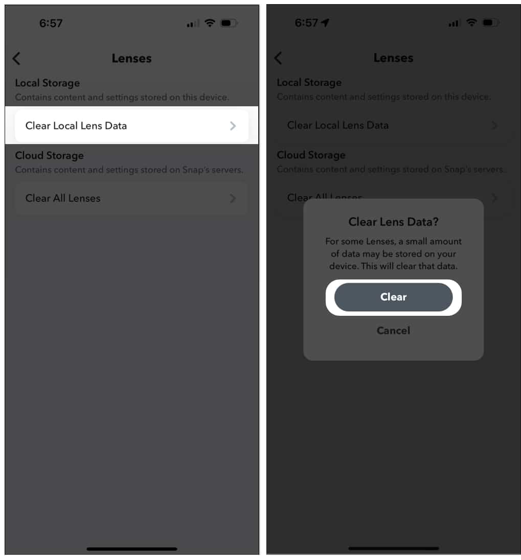 Clear Local Lens Data in Snapchat