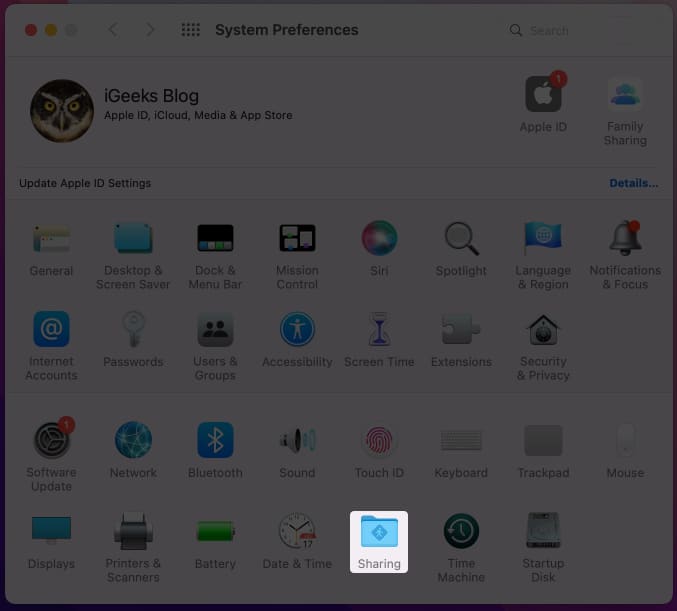 Click Sharing on Mac in System Preferences