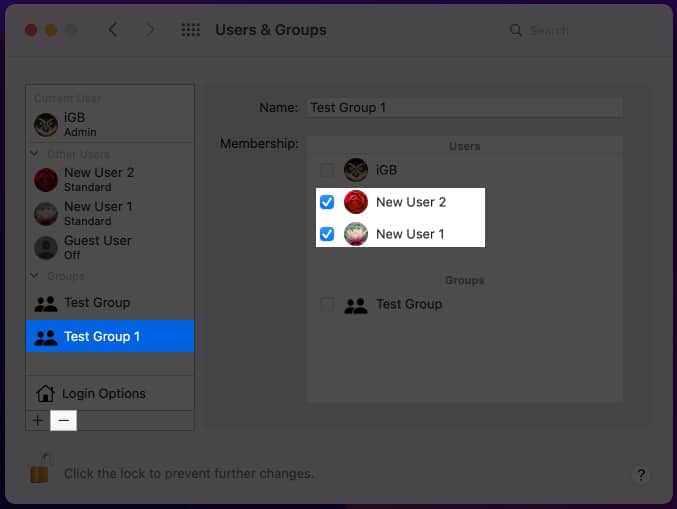 Click the (–) icon to remove the group on Mac