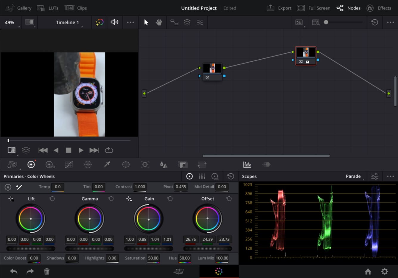 Color Grading in DaVinci Resolve on iPad