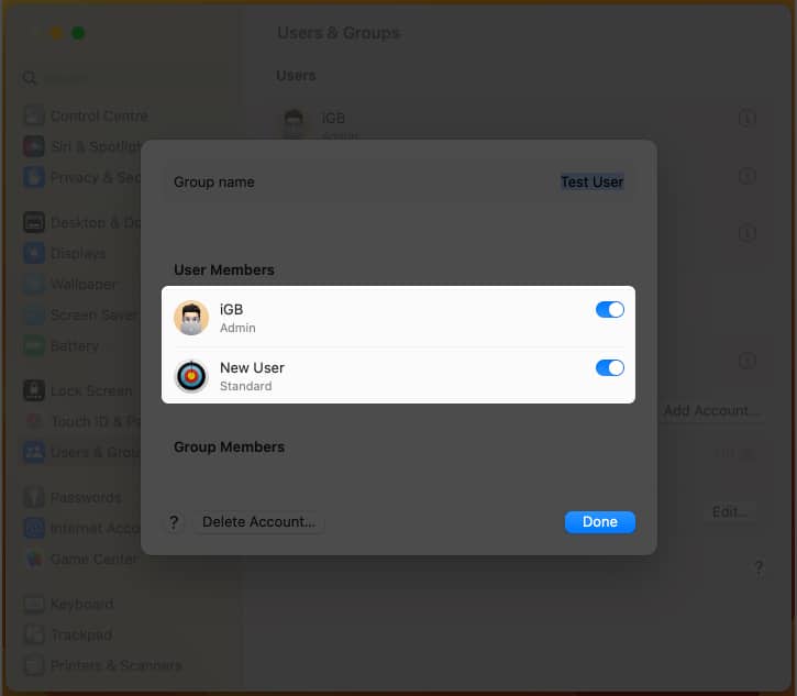 Create a group on macOS Ventura 