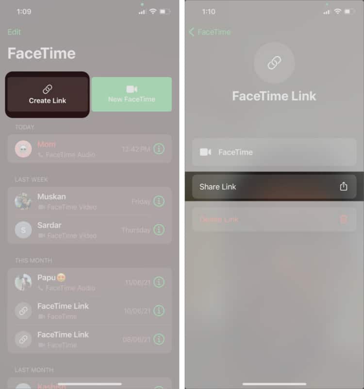 Create links for FaceTime calls