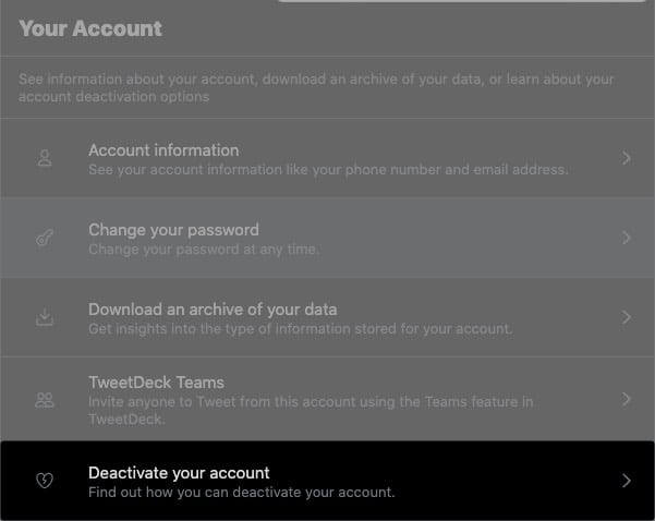 Deactivate Twitter account using Web on Mac or PC