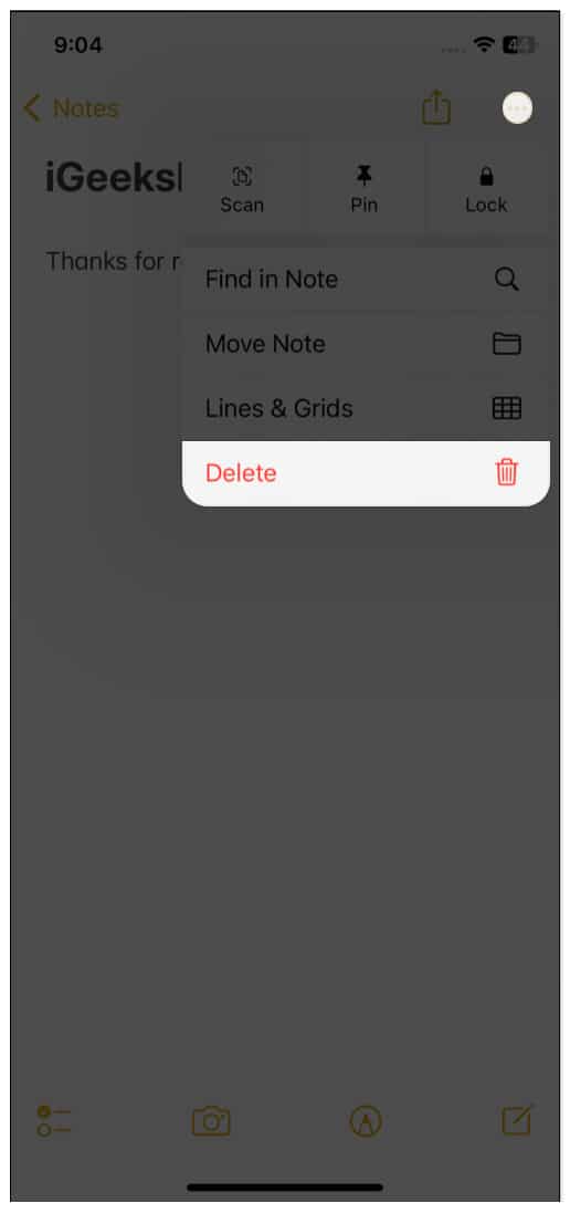 Delete notes on iPhone