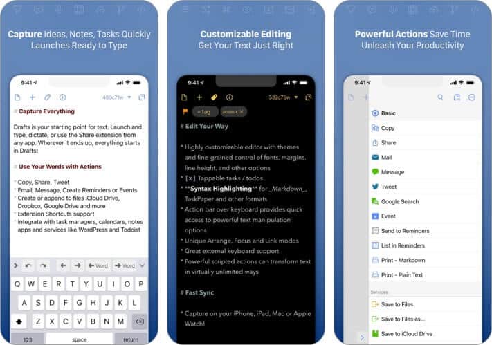 Drafts text editor for iPhone and iPad screenshot