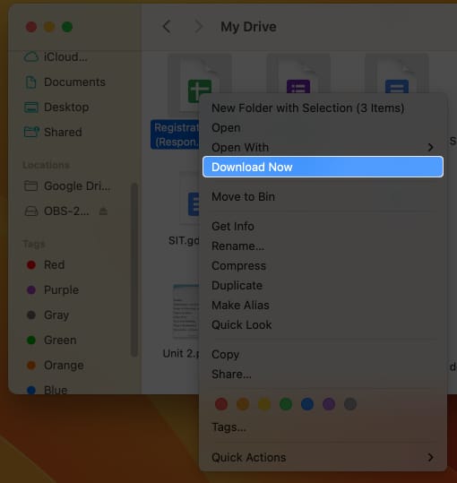 Make required Google Drive files offline on Mac 