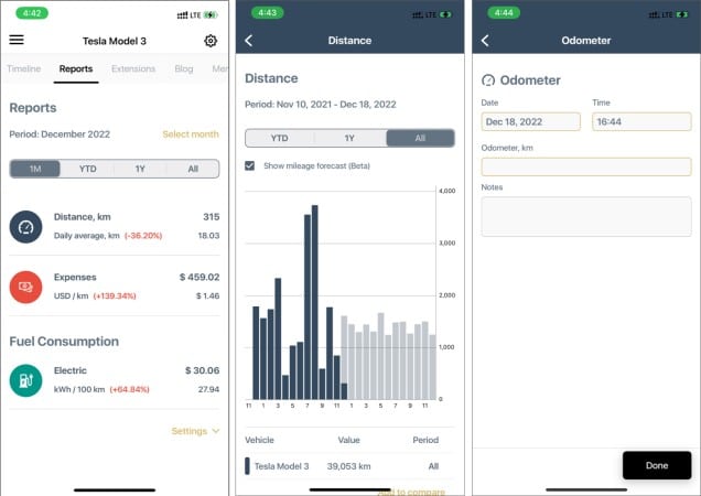 Mileage tracking in ARBA Auto app