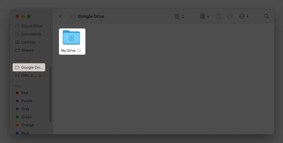 Navigasi ke Google Drive pada Mac