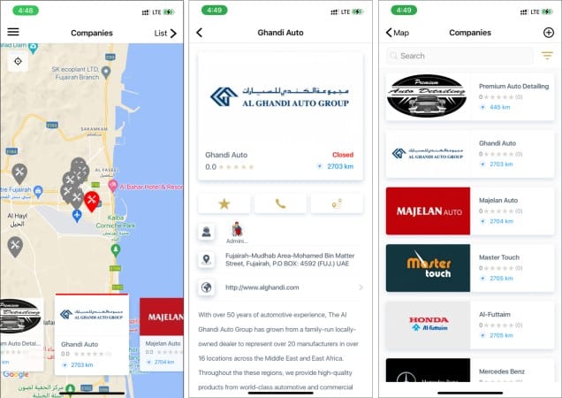Nearby companies in ARBA Auto app