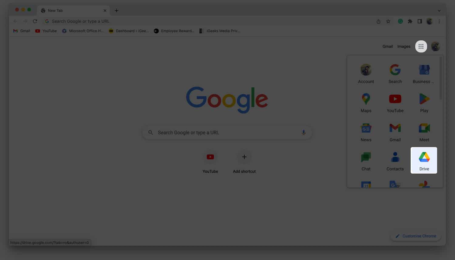 Open chrome and click on Drive