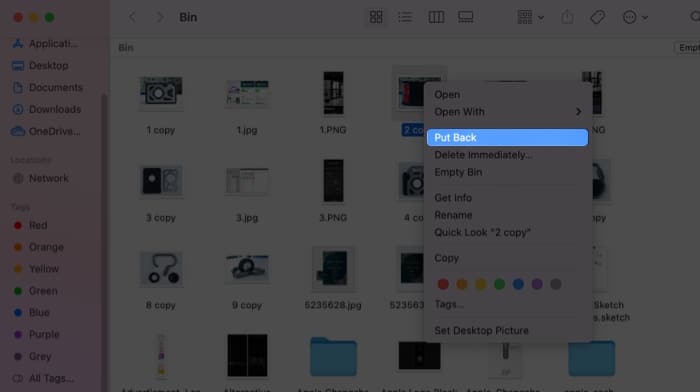 Recover deleted photos from Trash on Mac
