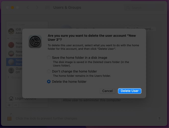 Remove a user on macOS Monterey 