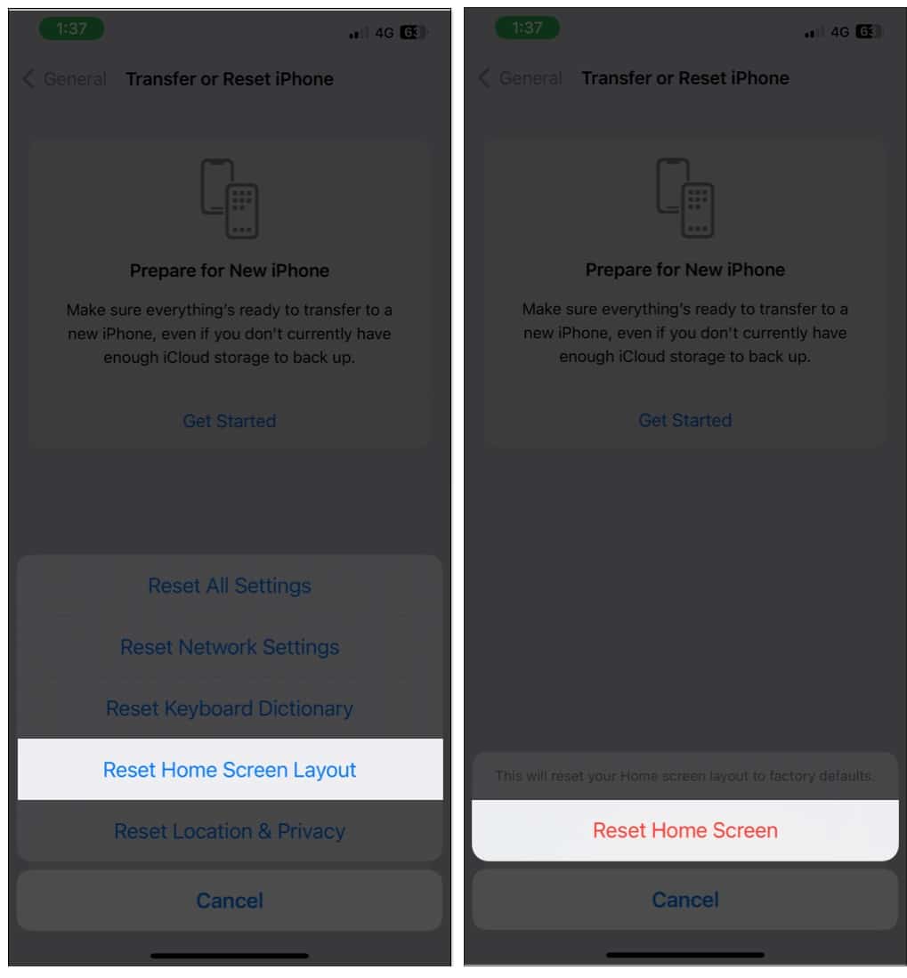 Startbildschirm-Layout auf dem iPhone zurücksetzen