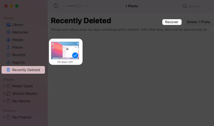 Restore photos from the 'Recently Deleted' folder on Mac