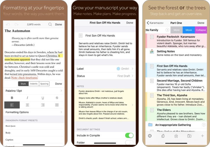 Scrivener text editor for iPhone and iPad screenshot