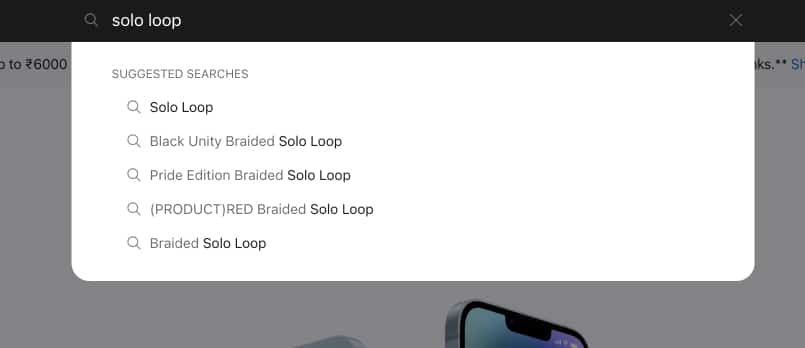 Search for Solo loop on mac in Apple website