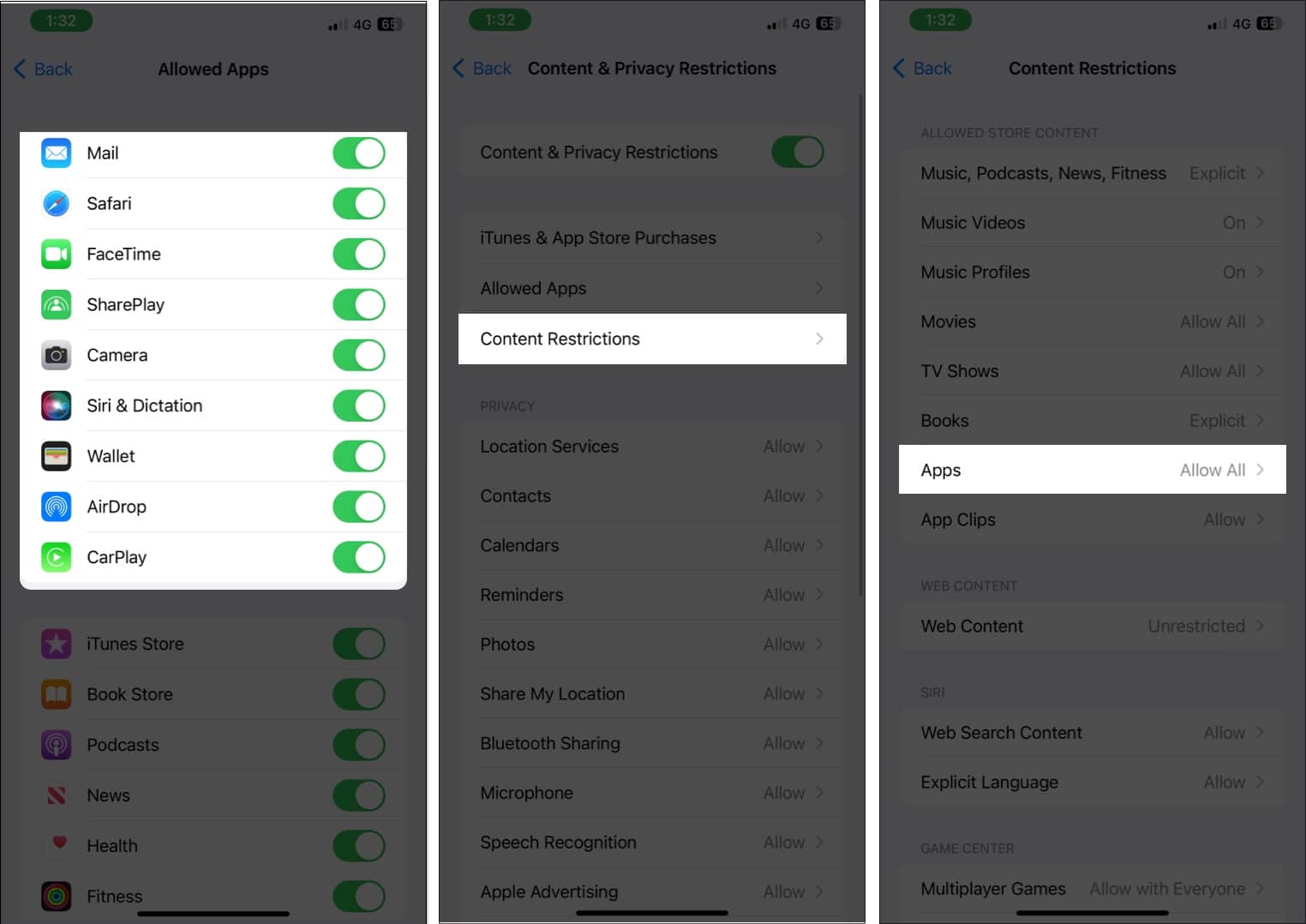 Select Apps in Setting on iPhone