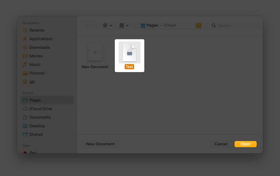 Pilih dokumen dan klik buka pada Mac