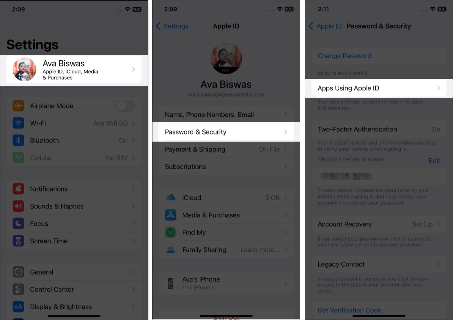 Tap on Appls Using Apple ID on iPhone