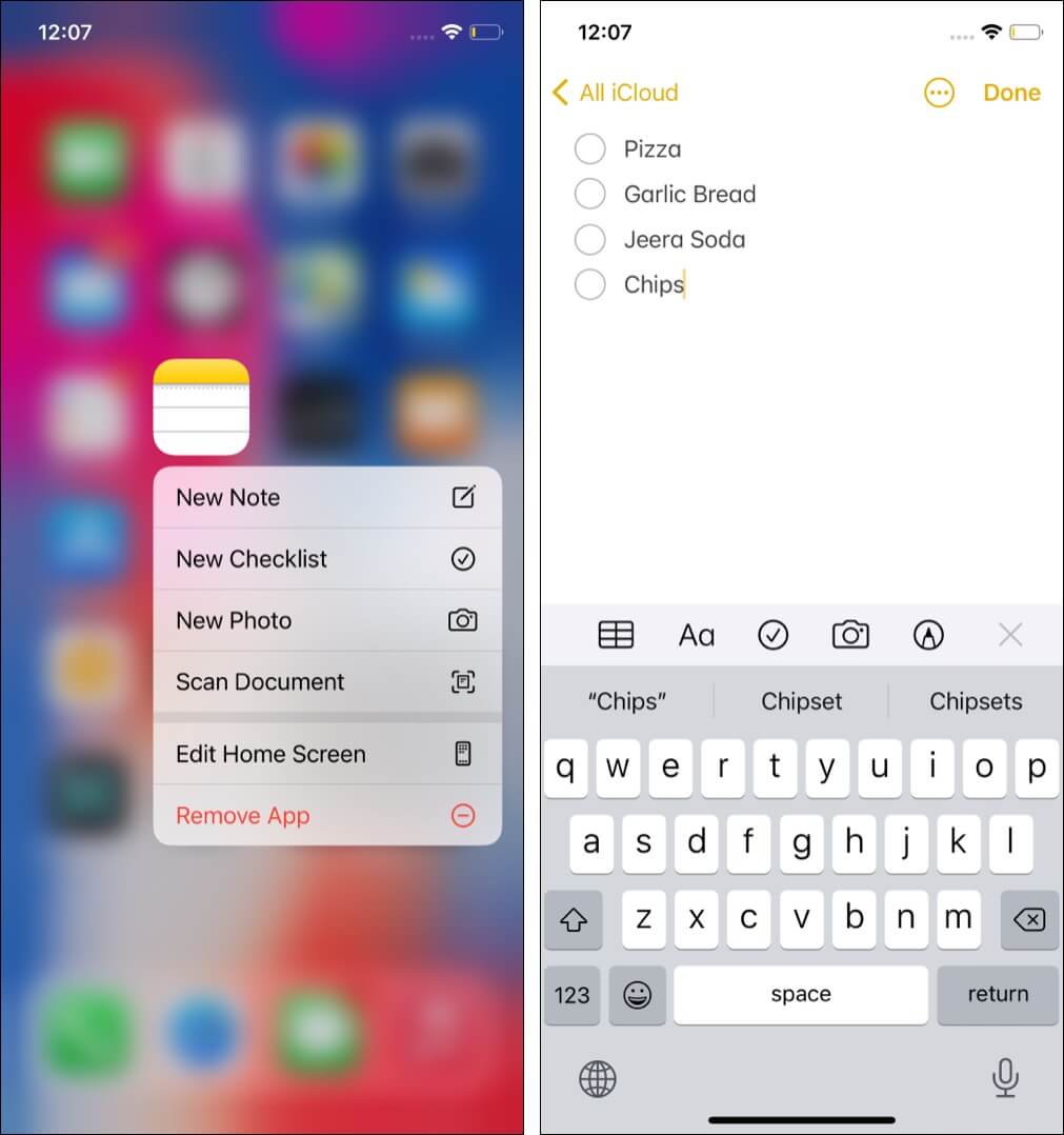 Create a checklist in Apple Notes App