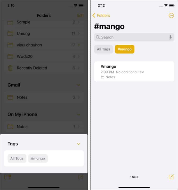See all tags in Notes app in iOS 15